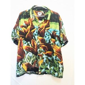 Obey Camp Shirt XL Tulip Floral All Over Print Button‎ Up Viscose Short Sleeve